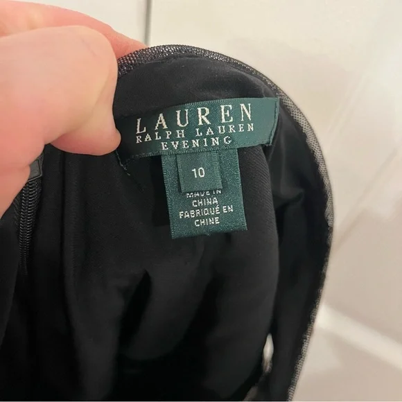 LAUREN RALPH LAUREN EVENING Sequin Bodice Ruched Maxi Gown Womens Size 10 - Picture 9 of 11